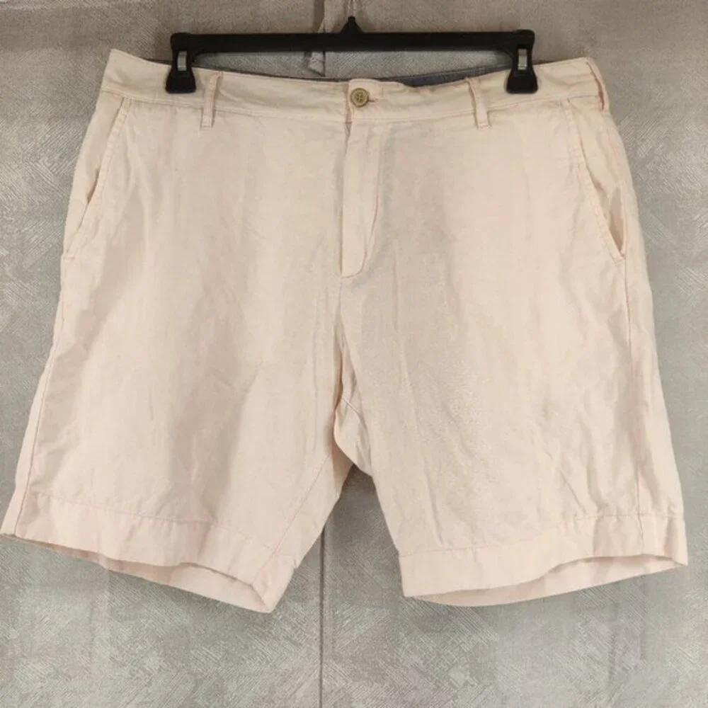 Faherty Linen Cotton Shorts Mens 35‎ Pink Solid Flat Front Casual Summer Beach